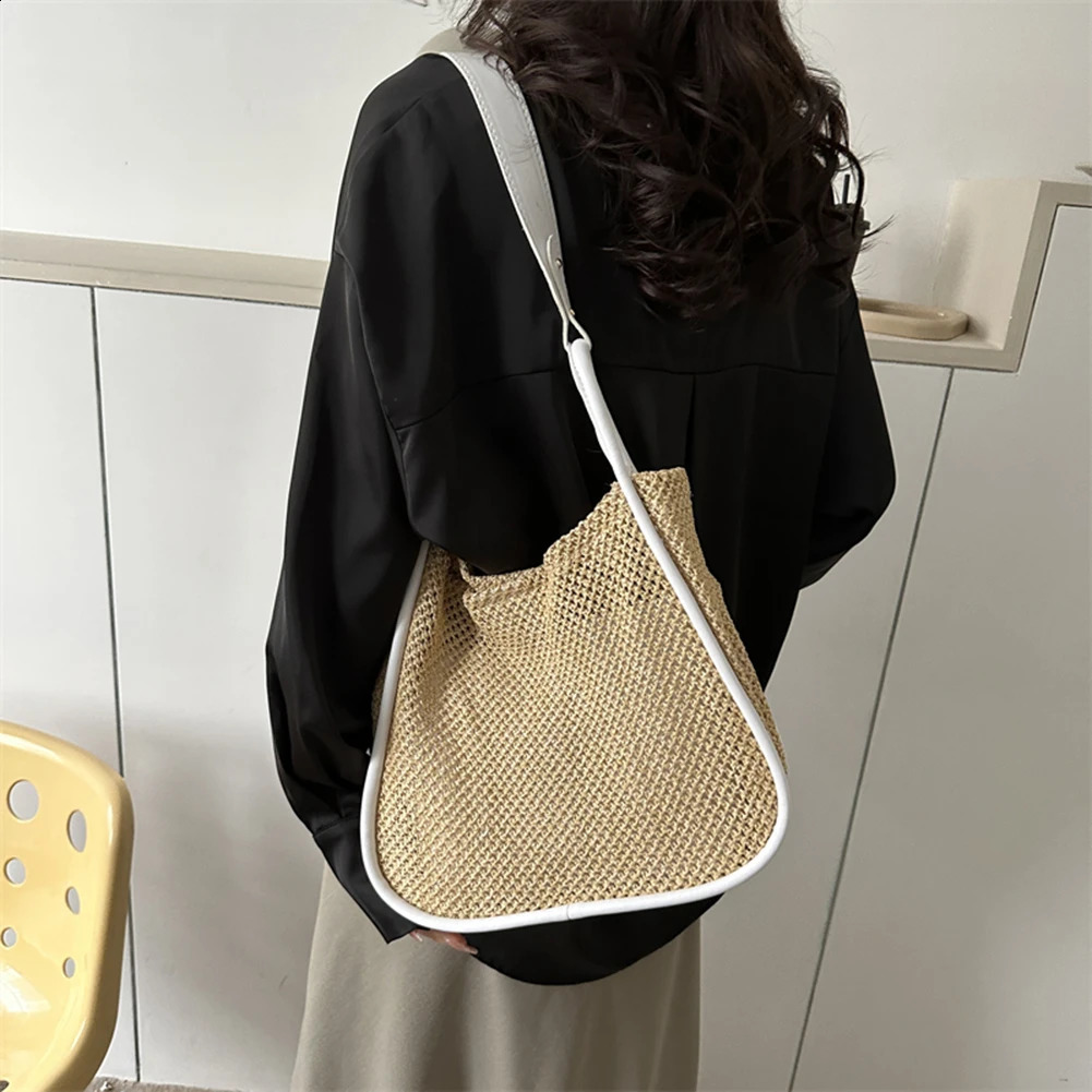 Women Straw Bags for Summer Large Woven Tote Handbag Rattan Boho Shoulder Bag Raffia Straw Beach Bag with PU Leather Wallet 250530