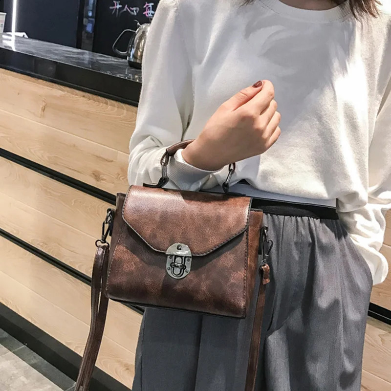 Winter lock shoulder bag PU leather cross body bag small square bag womens handbag casual messenger bag 240830