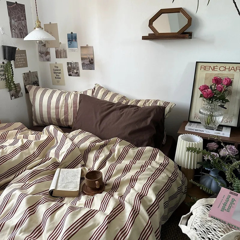 Bed Linen Duvet Cover Stripe Boys Girls Twin Queen Size Duvet Cover Pillowcase Bedding Adult Fashion Home Textile Nordic Sling 240725
