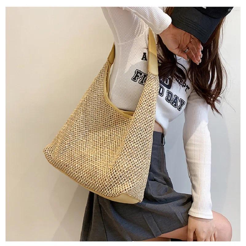 Free Shipping Shoulder Bags Women Straw Bag With PU Purse Ladies Casual Large Capacity Tote For Summer Beach Handbag Stylish Designer Bag Luxury Bag T