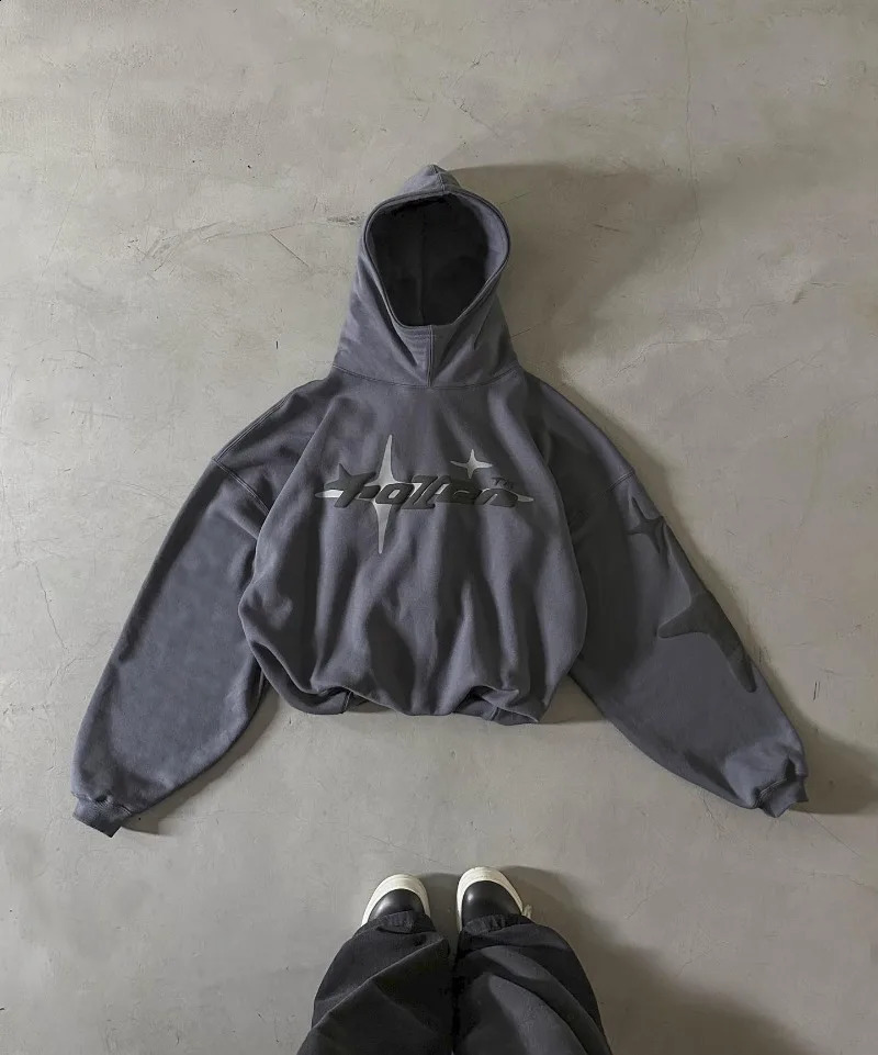 American Trend Street Retro Star Letter foam Hoodie Mens Y2k Gothic Harajuku Casual Couple Loose Sweatshirt 240821