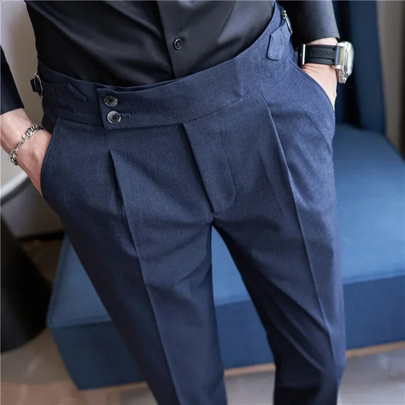 High quality Naples mens high waisted business formal social suit mens casual party slim fit dress set pants 28-38 240828