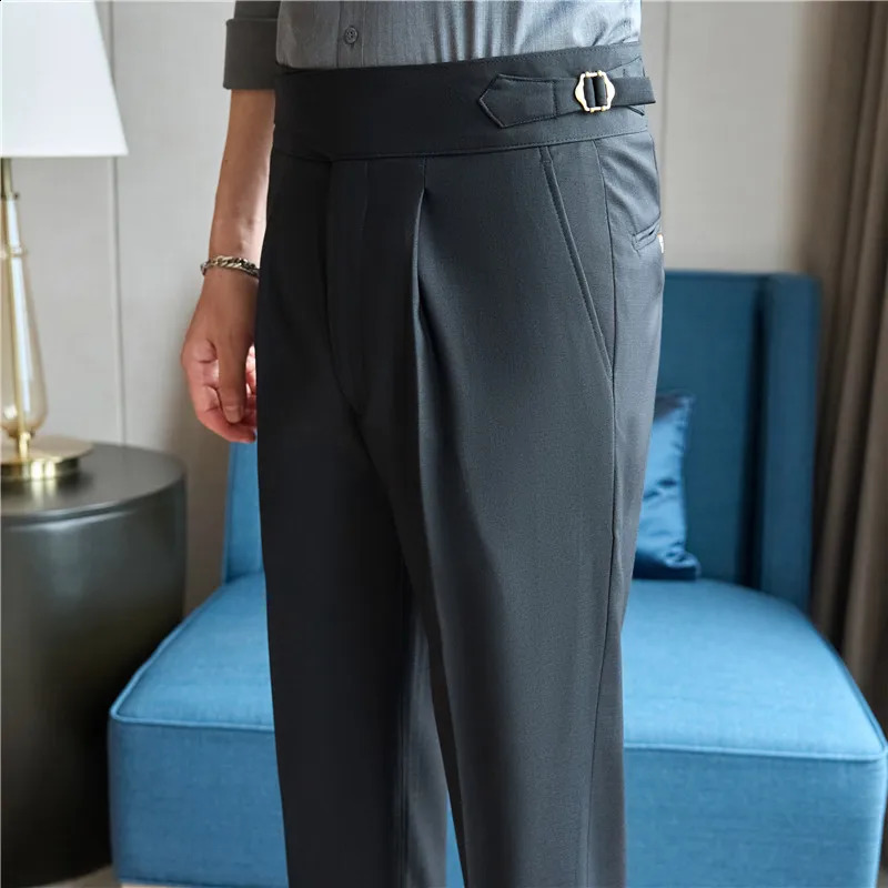 Mens Naples waist business casual fashion retro Ankle length suit pants for gentlemen Trousers 240828