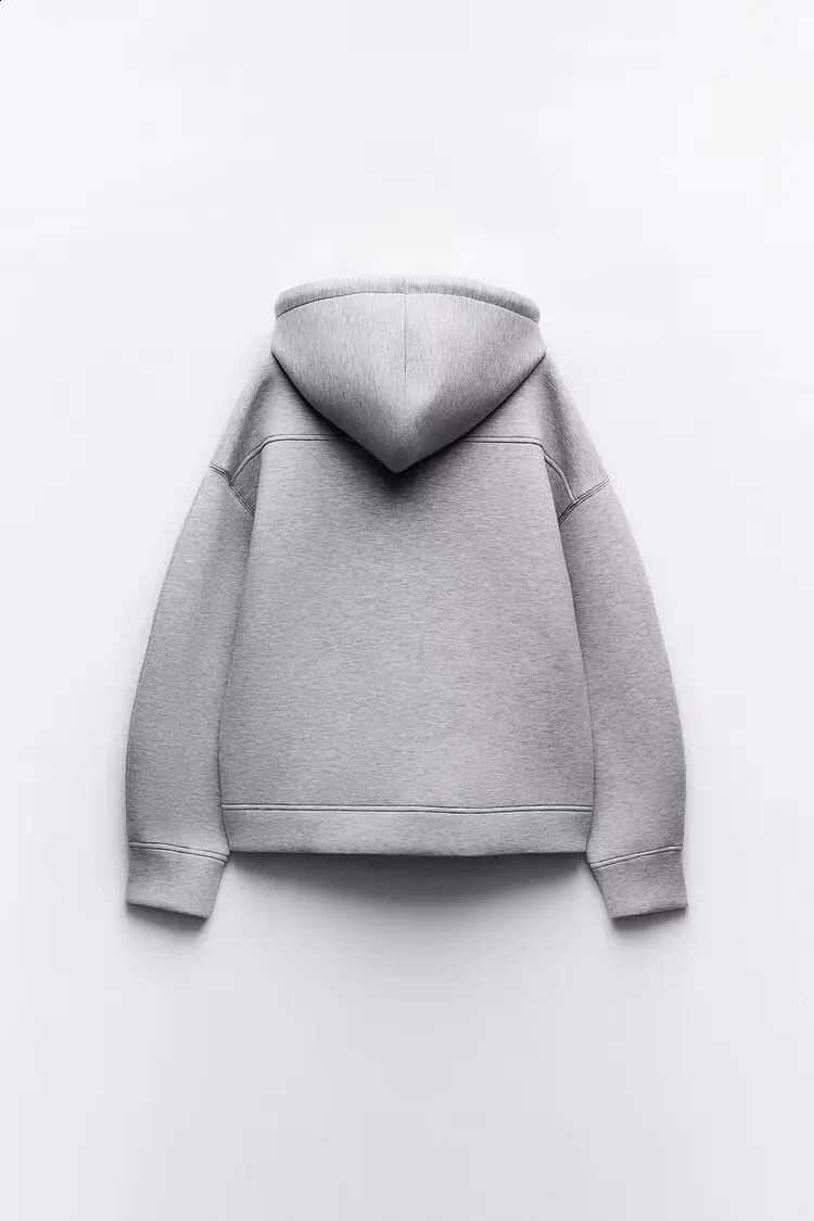 UETEEY TRAF Hoodie Black Zipper Y2K Graphic Zip up Overfit High Neck Sweatshirt Womens All Grey Harajuku Coat 240819
