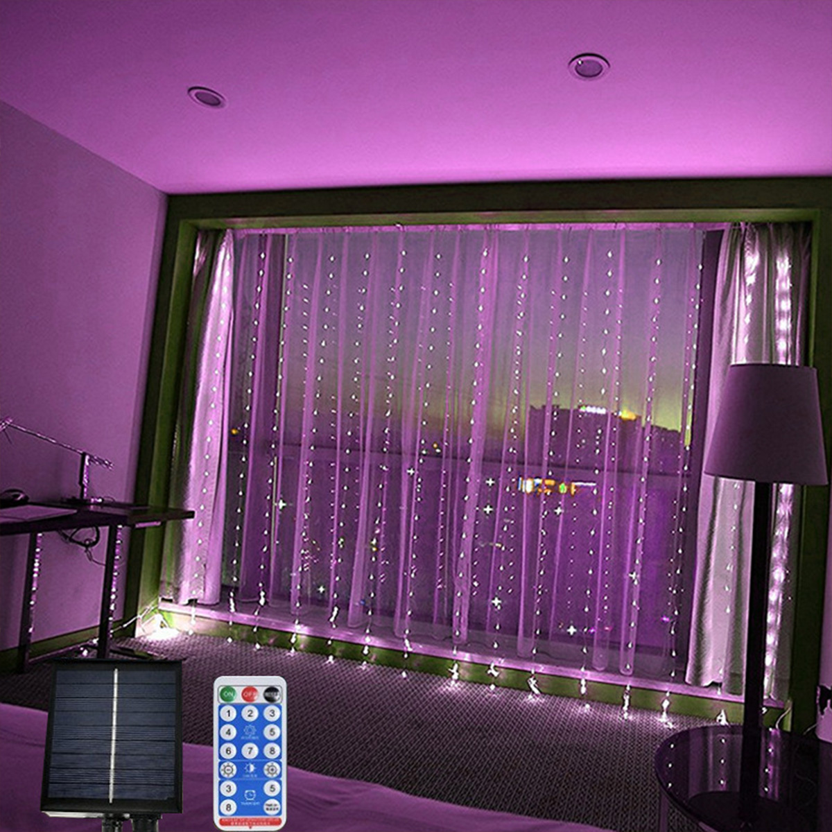 LED Solar Curtain Lights Ice Bar Waterfall Lights Patio Wedding Festival Decoration Light String wave-like