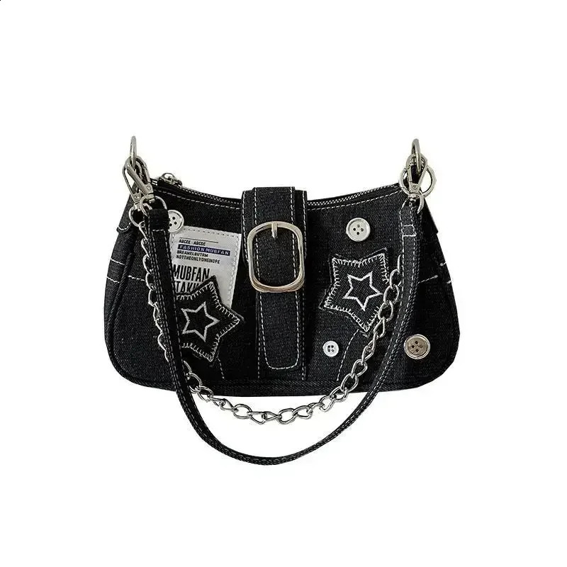 Y2K Women Korean Harajuku Goth Star Girl Black Hand Bag Fairy Grunge Aesthetic Wallet Shoulder Handbag Purses Baguette Tote Bags 240724