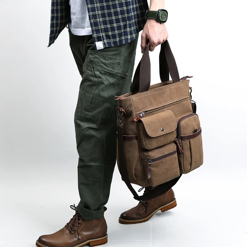 Canvas Briefcase for Men Business Messenger Bag 13 inch Laptop Vintage Shoulder Women and 240723