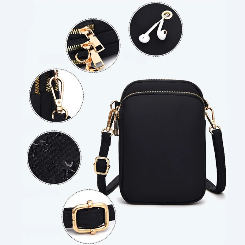 Women Mini Bag Crossbody Zipper Shoulder Bags Mobile Phone Purse Vertical Multifunctional Wallet Black Walking Crossbody Bags 240725