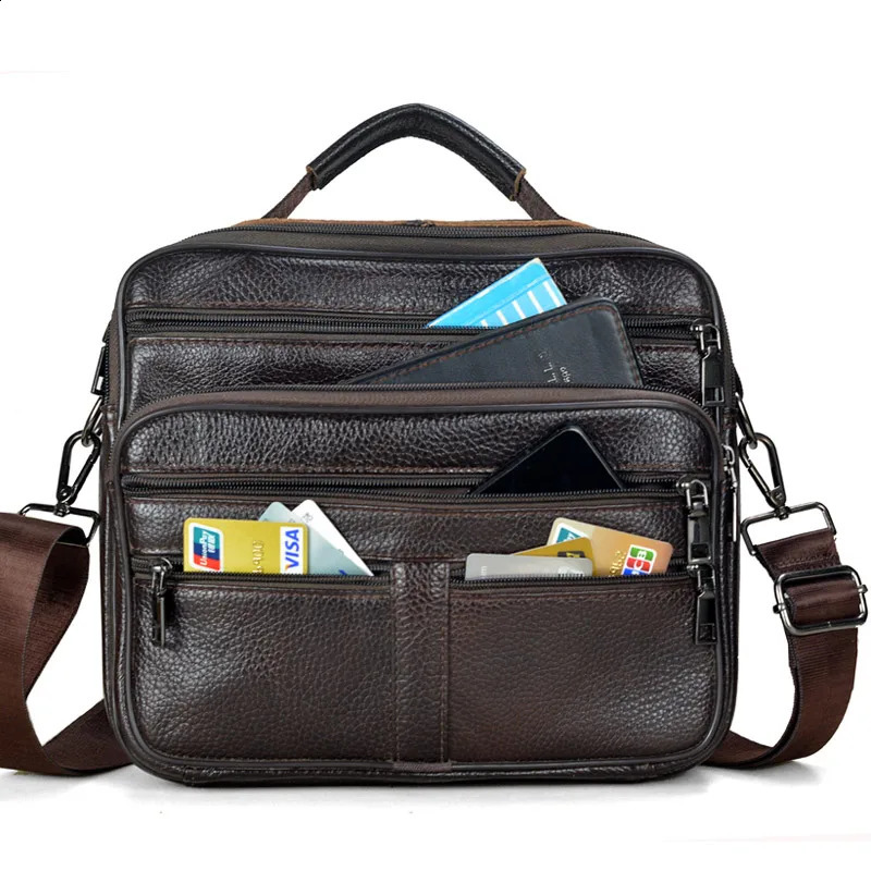 Arrival Men Shoulder Bag Mens Genuine Leather Messenger Boy Coffee Middle Size Handbags Tote Natural Skin Briefcase 240723
