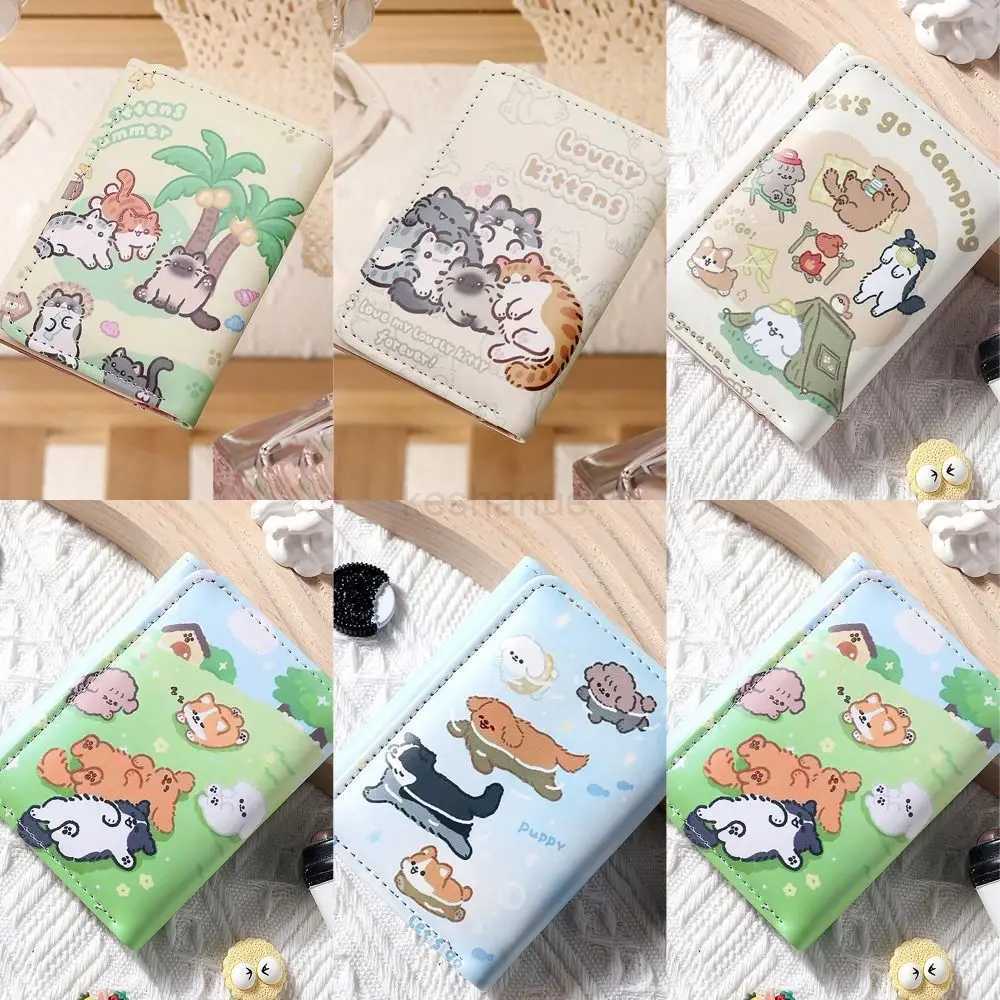 PU Leather Money Coin Purse Simple 3 Folds INS Style Credit Card Holoder Cute Kitten Dog Card Wallets for Girls Students GiftXJ240725