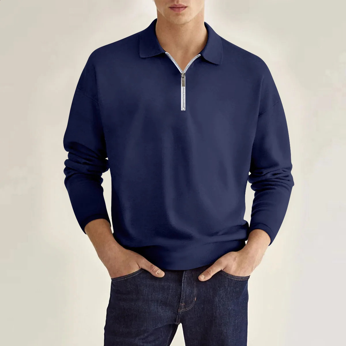 Japan and Korea fashion ins cross-border spring and autumn POLO shirt zipper mens long-sleeved sports POLO shirt 240725