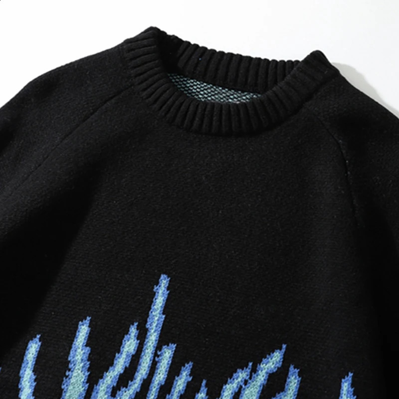 Gradual Flame Sweater Men Pullovers Autumn Winter Knit Korean Loose Oversized Sweater Hip Hop Streetwear Vintage Knitwear 240821