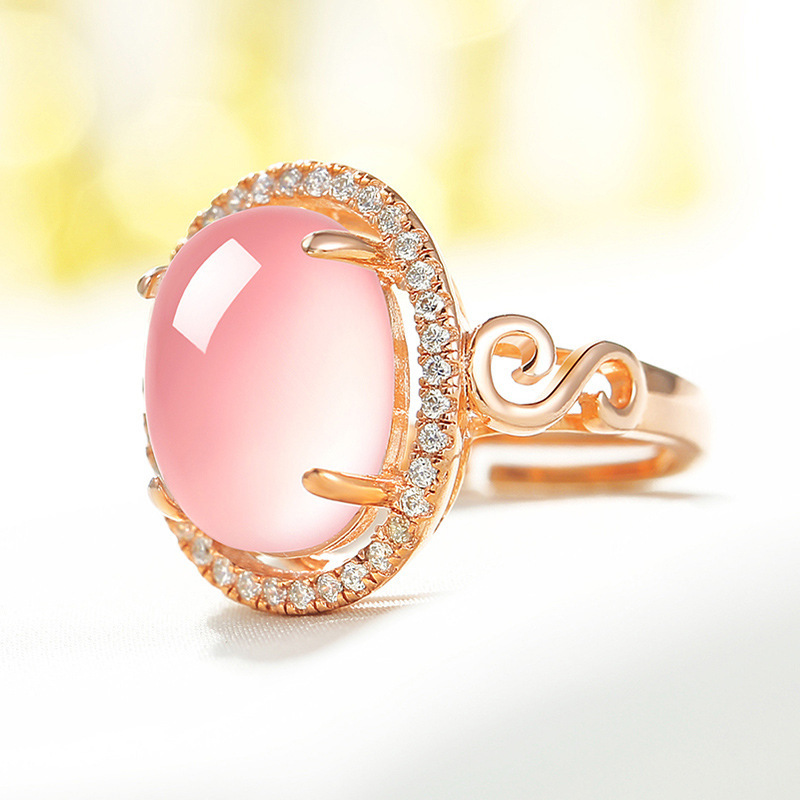 Designer Rings Retro Pink White Oval Crystal Diamond Ring Gold Plated Zircon Ring Quality Copper Women Exquisite Jewelry