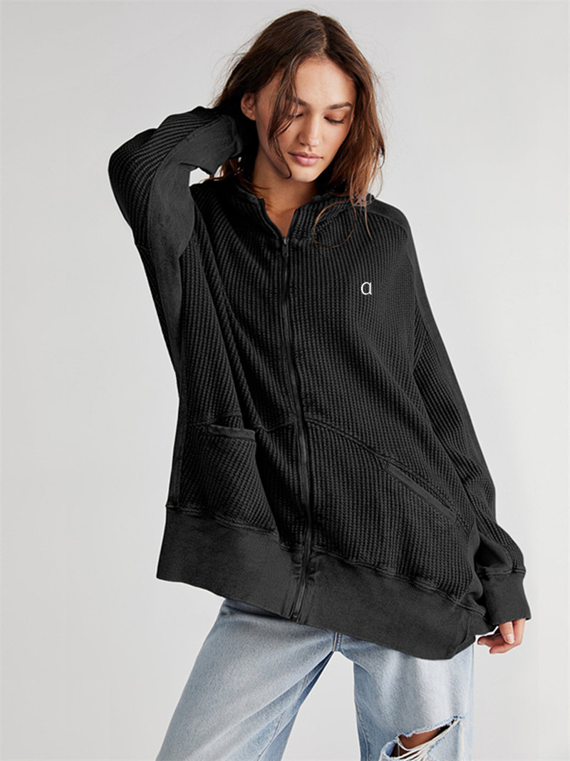 A-256 Cardigan Women Hooded Jacket Long Sleeves Outfit Solid Color Pockets Loose Gym Jackets Autumn outfit Sportswear For Lady