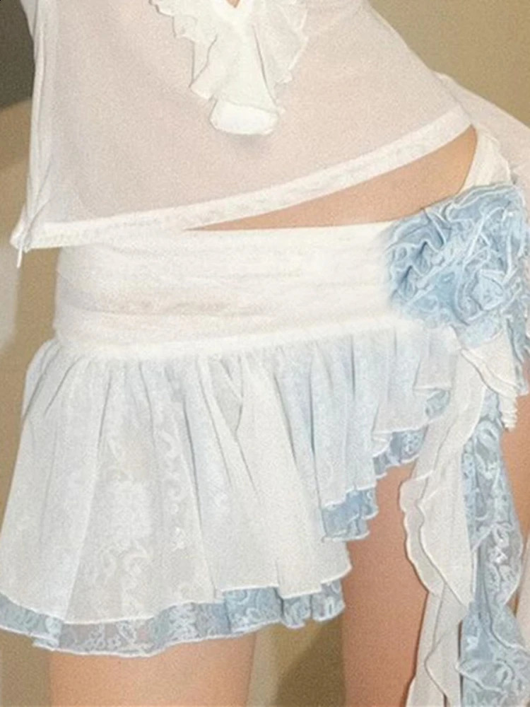 TARUXY Flower Lace Mini Skirts Ladies Asymmetrical Ruffle Slim Female Drape Skirt Womens High Street Y2k Sexy Mini Skirts Women 240725