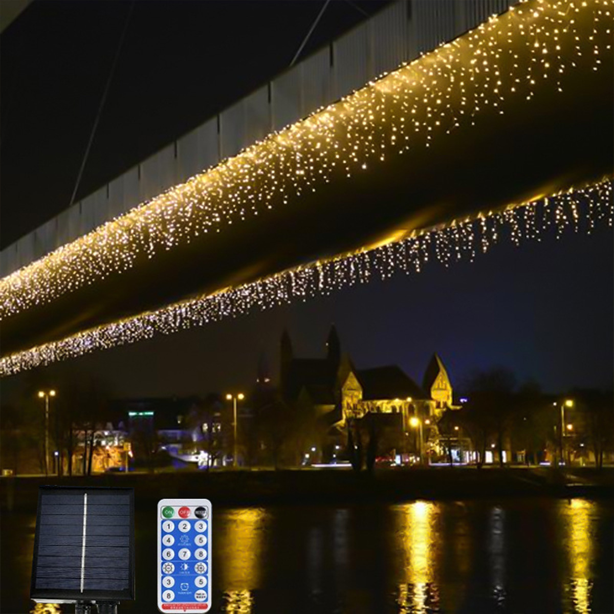 LED Solar Curtain Lights Ice Bar Waterfall Lights Patio Wedding Festival Decoration Light String wave-like