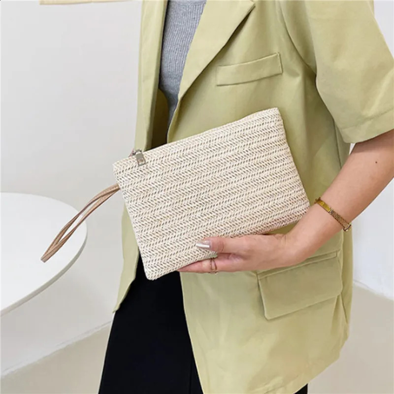 Weaving Bag Fashion Ladies Wristlet Women Daily Money Phone Clutch Solid Straw Woven Coin Purse Beach Wallet Card Holder 240724 1053 4