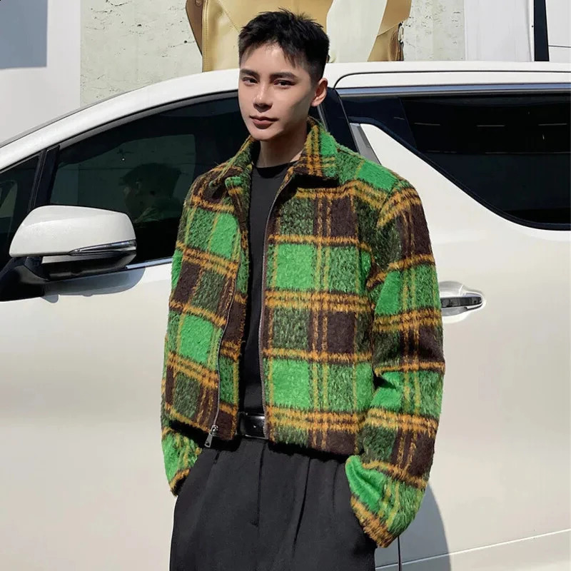 LUZHEN Mens Wool Plaid Brushed Blazer Coat Fashion Korean Elegant Jacket Trendy Clothes High Street 8cb5e1 240724