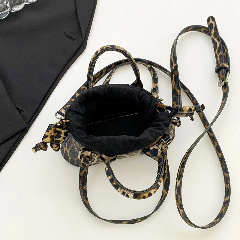 Mini Cheetah Checkerboard Print Handbag Female Evening Cosmetic Phone Drawstring Clutch PU Small Shoulder Bag 240725