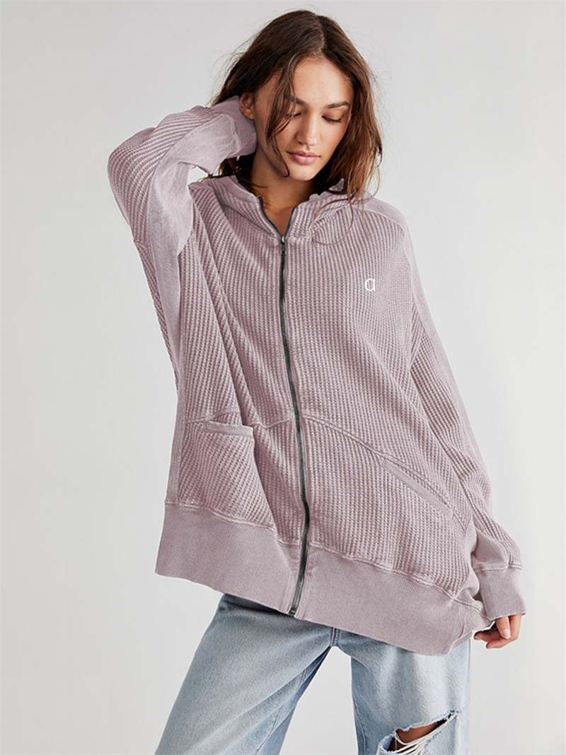 A-256 Cardigan Women Hooded Jacket Long Sleeves Outfit Solid Color Pockets Loose Gym Jackets Autumn outfit Sportswear For Lady