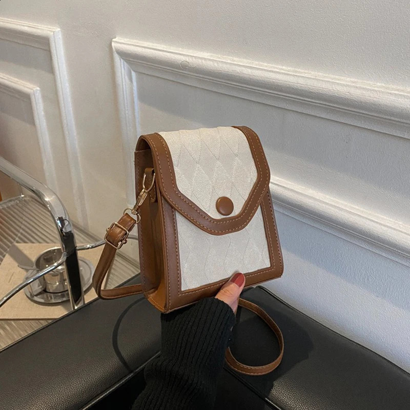 Lingge Small Bag Womens Fashion One Shoulder Crossbody Bag Texture Phone Bag 240725