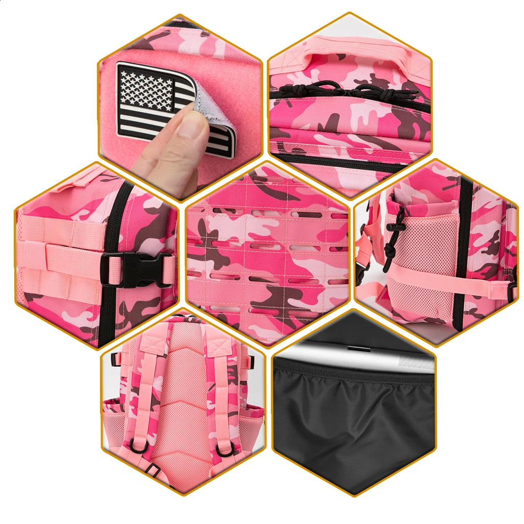 QT QY 25L45L Tactical Backpack for Womenmen Laser Cut Molle survival Daypack School Bag Gym Rucksack with Dual Cup Holder 240724