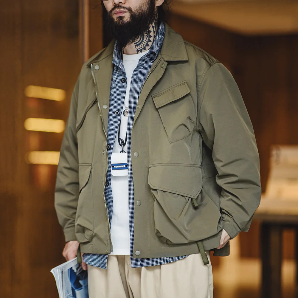 Maden Mens Urban Outdoor Large Pockets Green Jackets Amekaji Camping Loose Casual Lapel Jacket Windbreak Hiking Coats 240719