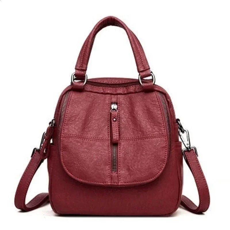 PU Washed Leather Convertible Backpack Purse Waterproof Lightweight Shoulder School Tassel Zipper Pocket Pack Bag for Women
