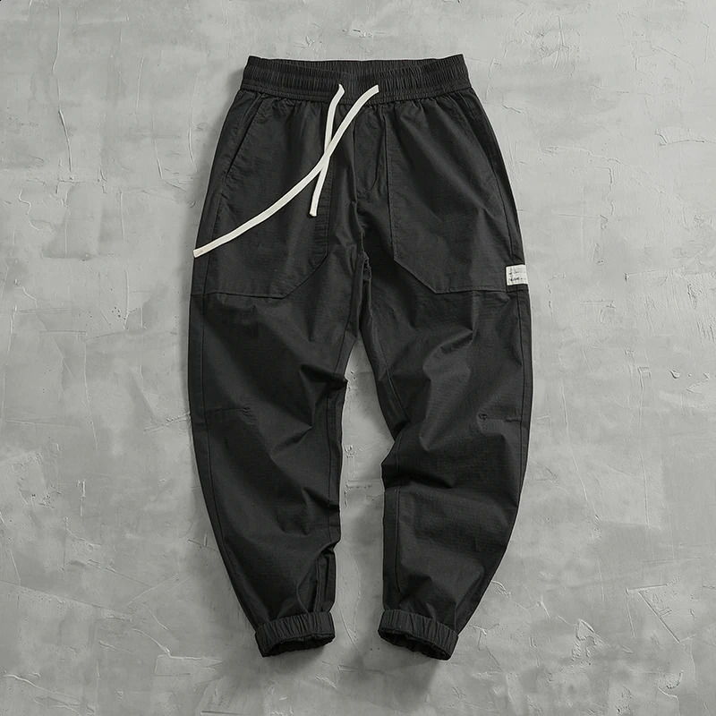 Summer quickdrying and scratchproof fabric binding feet casual pants mens cargo stand cut elastic comfortable waist b 240715