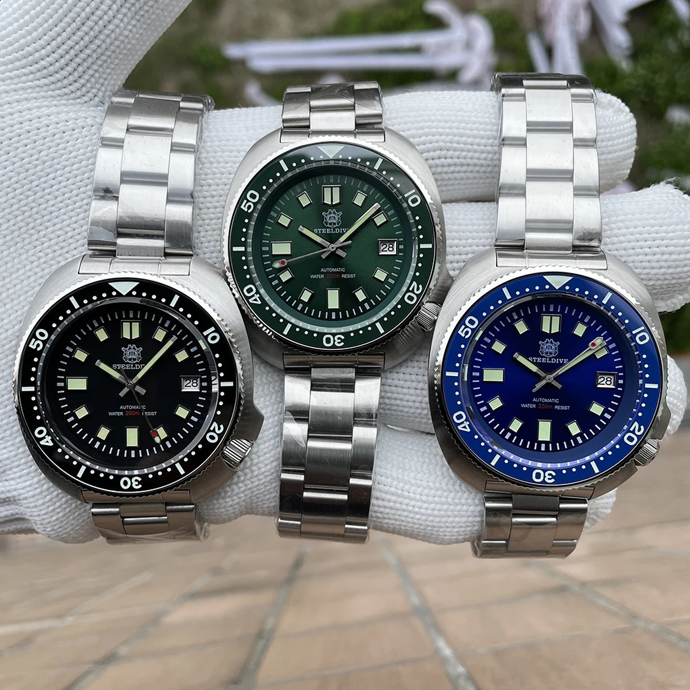 Steeldive SD1970 White Date Background 200M Wateproof NH35 6105 Turtle Automatic Dive Diver Watch 240724