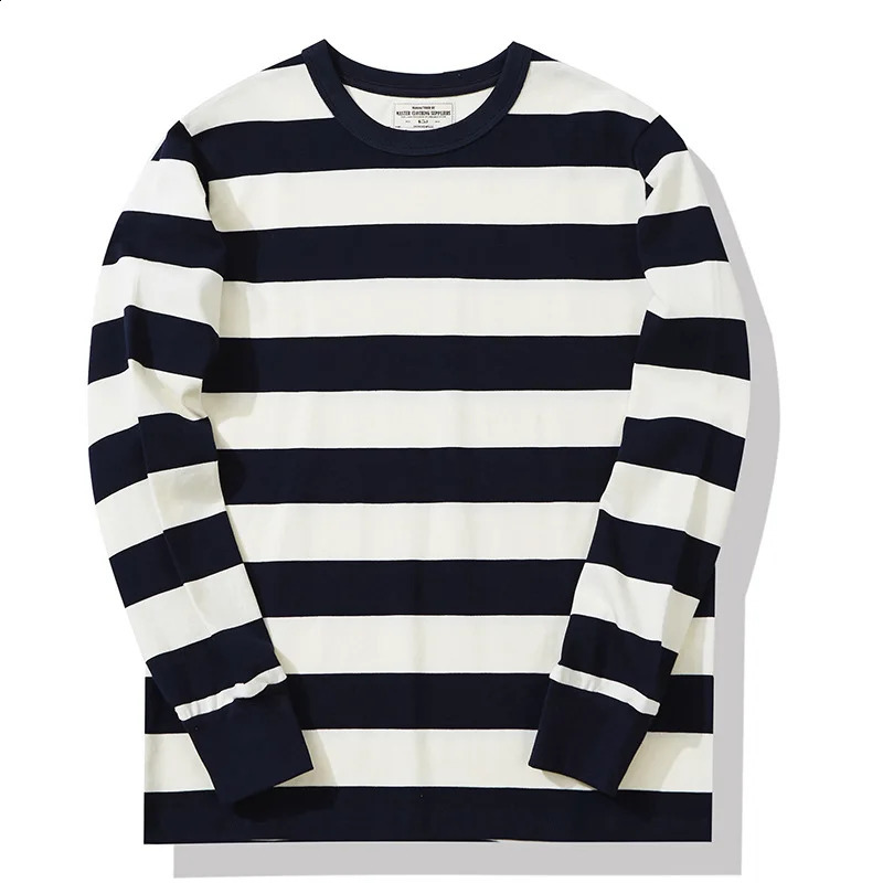 Simplicity Stripe Print T Shirt For Men Fashion Comfortable Cotton Long Sleeve T-shirt Leisure O-neck Pullover Autumn Loose Tops 240820