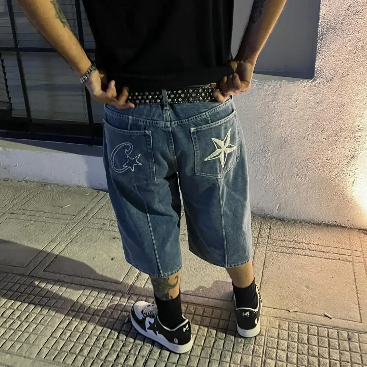 Cortes commodity shorts mens 2000s celebrity pattern personalized denim rock hiphop retro street casual pants clothing 240718