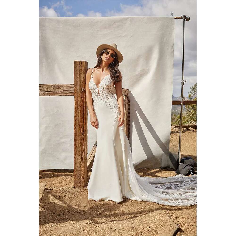 Mermaid Wedding Dresses For Woman Bridal Satin Spaghetti Straps Backless Appliques Robe De Mariee Custom Made