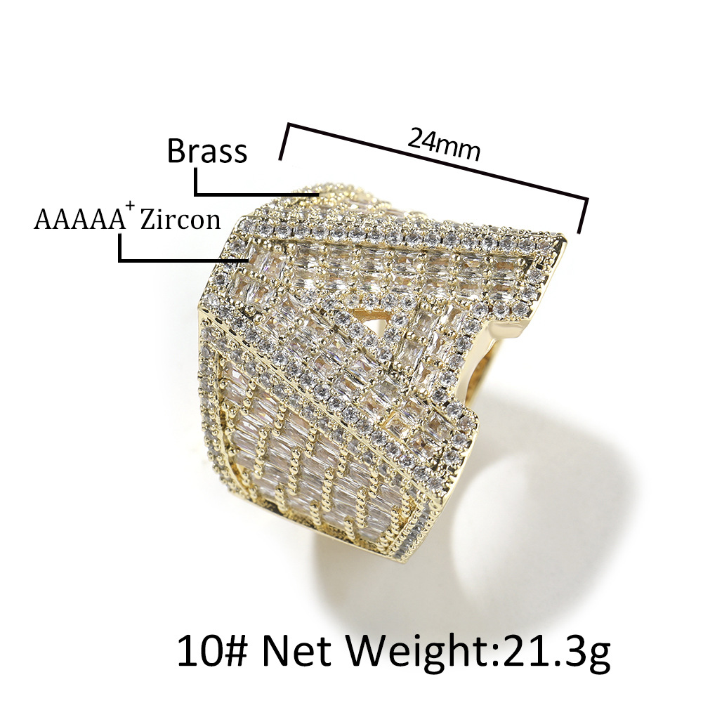 Hip Hop Custom A-Z Lettes Ring 18K Real Gold Plated TopBling 5A T Zircon Jewelry