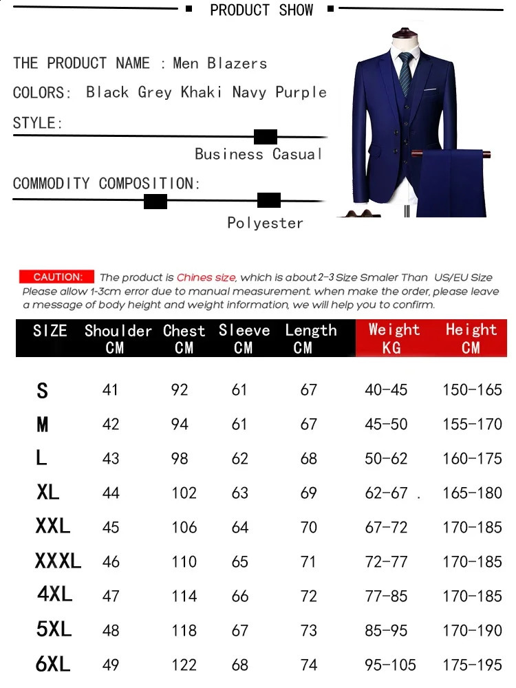 Wedding Suits For Men Elegant Blazers Set 3 Pieces Luxury Business Formal Vest Pants Full Coats Jackets 240724