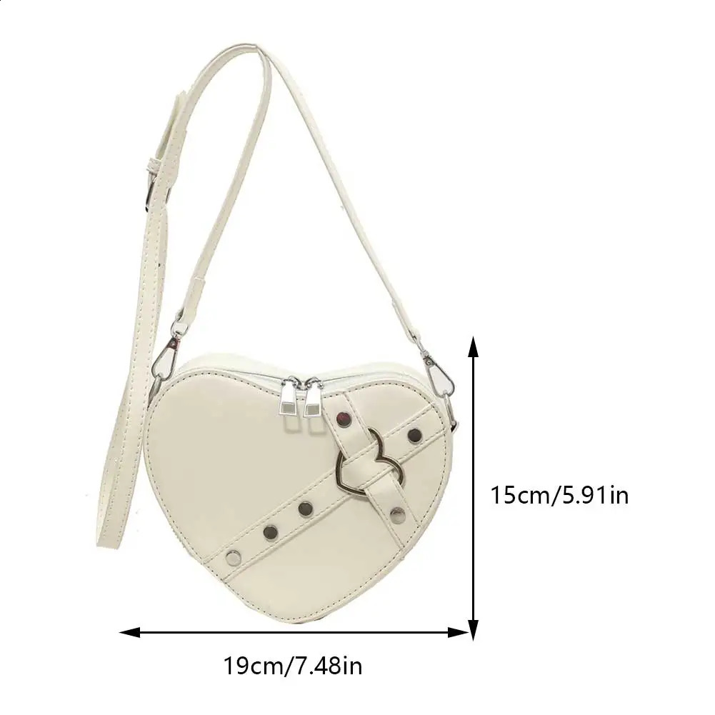Vintage Heart Shape Crossbody Bags Y2K Small Chain Rivet Shoulder Bag PU Leather Gothic Tote Fashion Women 240724