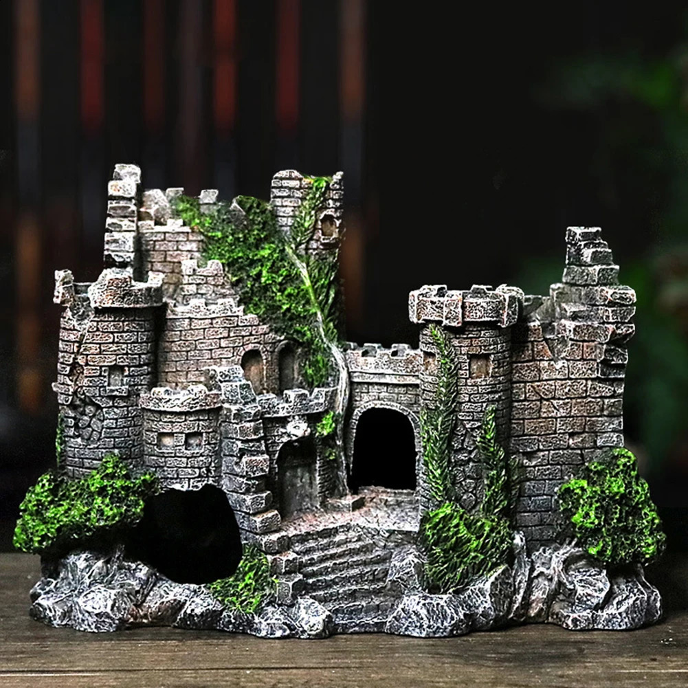 Resin Ancient Castle Artificial Ornaments Hideout Caves Layout Prop For Fish Tank Aquarium Landscaping Decor 240724