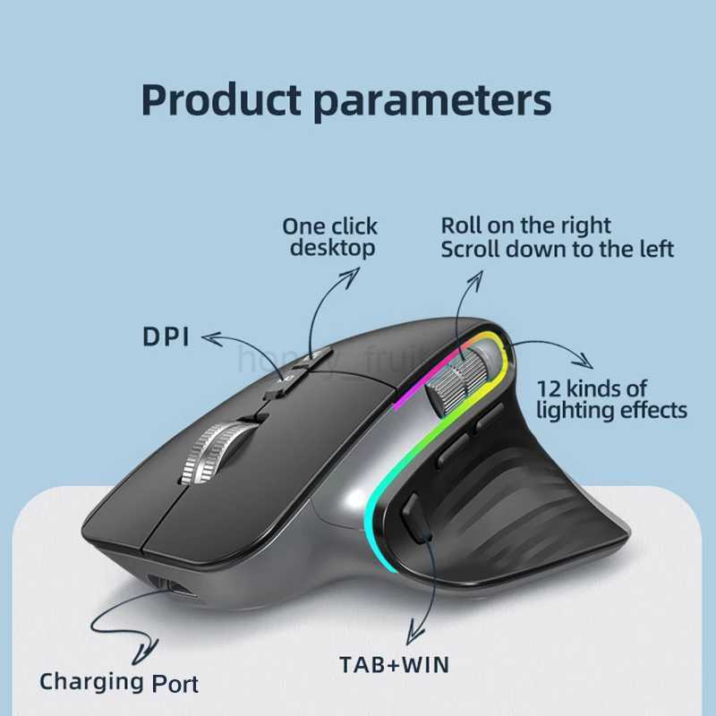 KuWFi Rechargeable Wireless Mouse Silent Gaming Mouse 2.4G Bluetooth Mause Ergonomic for PC Laptop 4000DPI 9 Button RGB MiceM240725