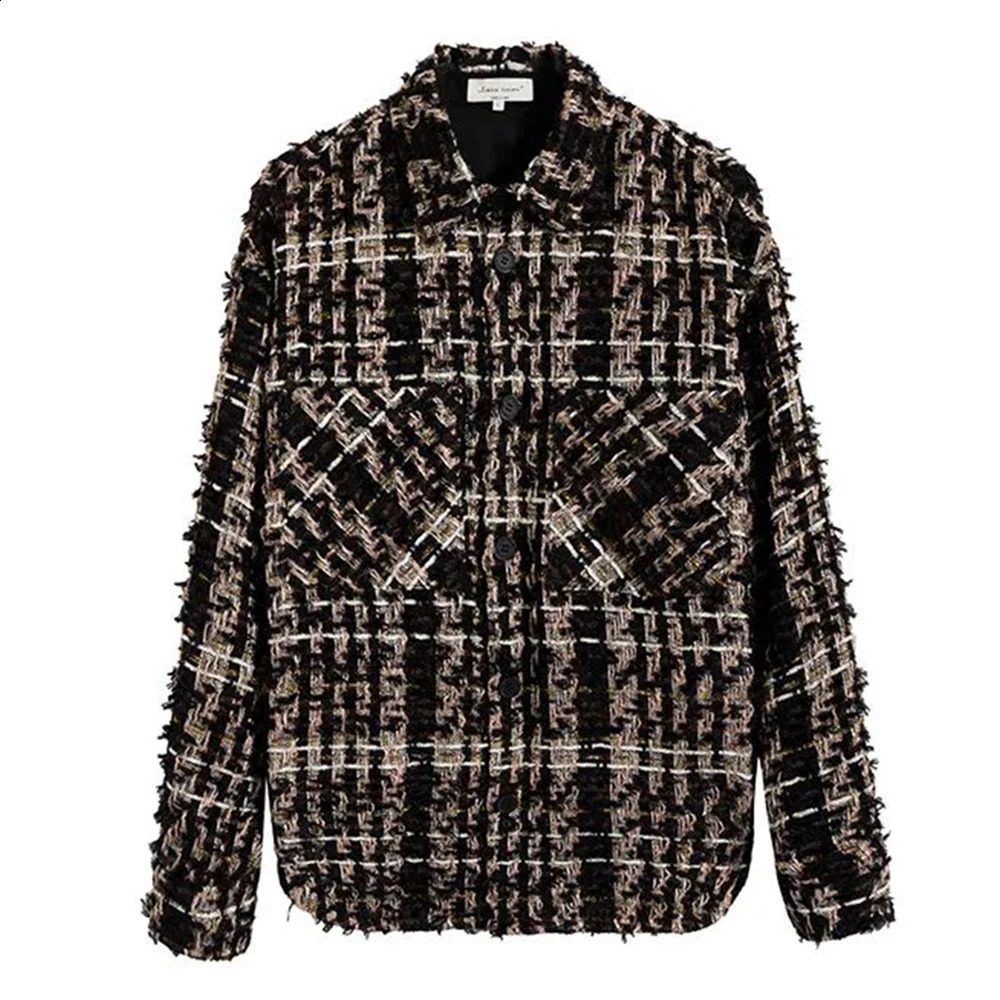 Mens Autumn Gold Thread Tweed Braided French Coat Genderless Tassel Retro Casual Loose Fashion Trend Jacket Unisex 240724 - view 6