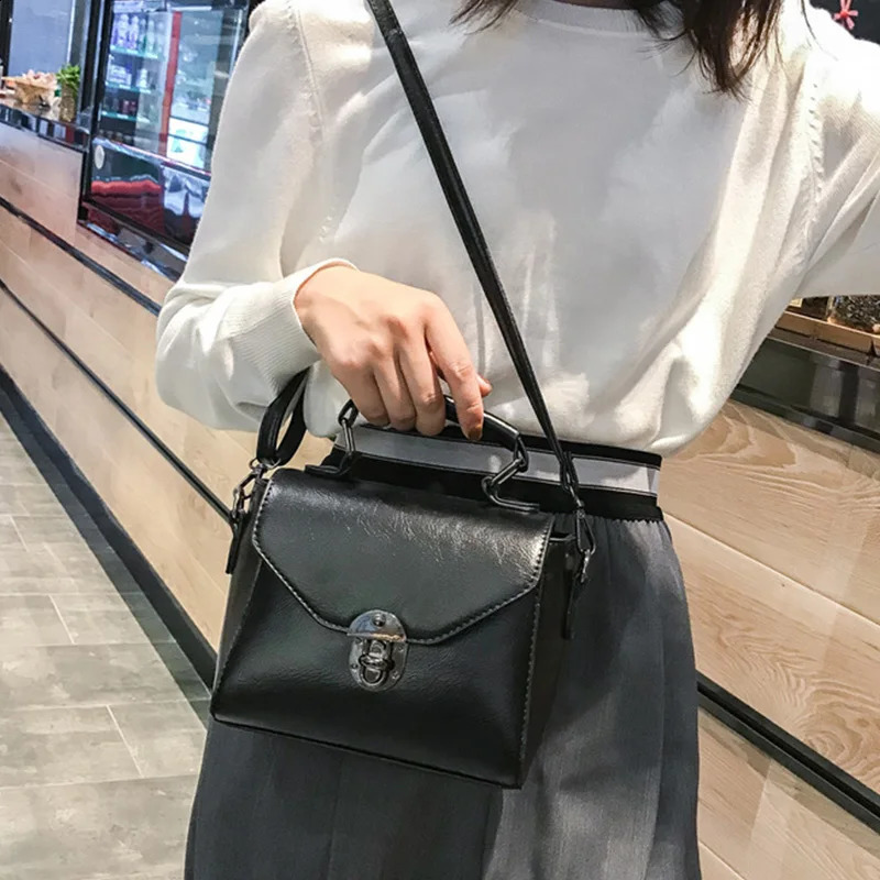 Winter lock shoulder bag PU leather cross body bag small square bag womens handbag casual messenger bag 240830