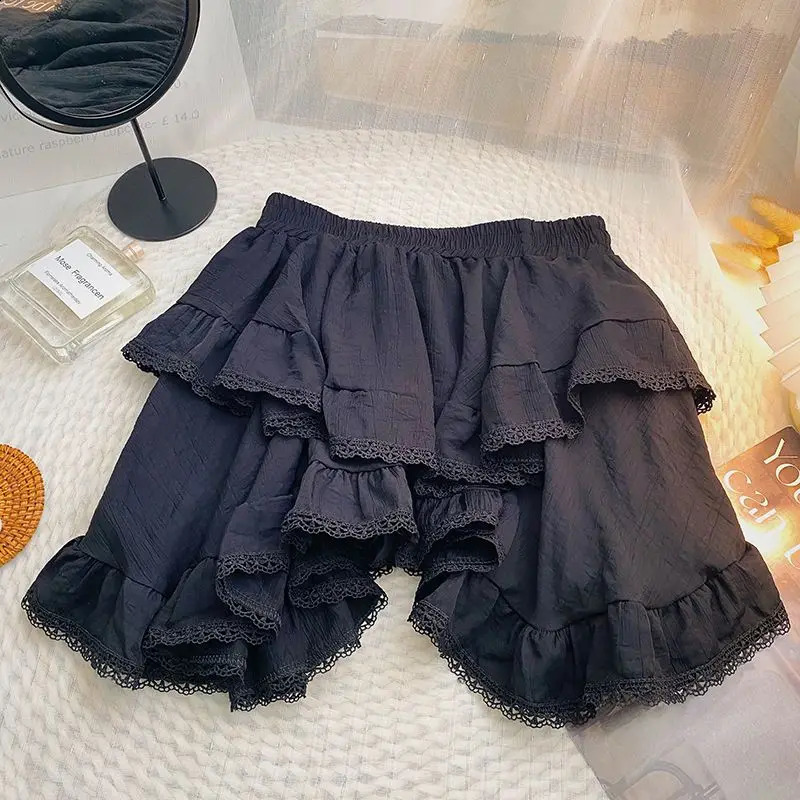Elastic Waist White Black Irregular Mini Kawaii Skirt Japanese Style School Y2k Aesthetic Ruffles Short Skirt Women Streetwear 240805