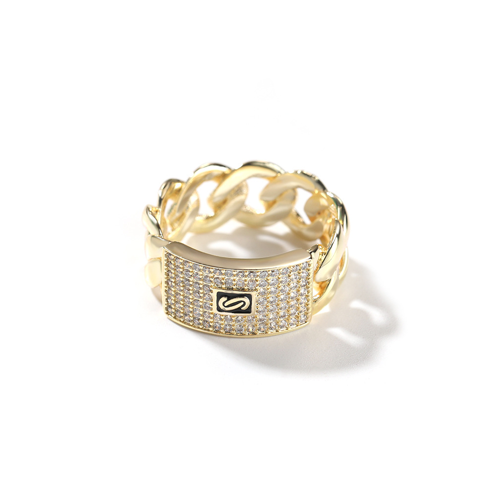 Hip Hop Cuban Chain Rings 18K Real Gold Plated 5A Zircon Mens Jewelry Gift