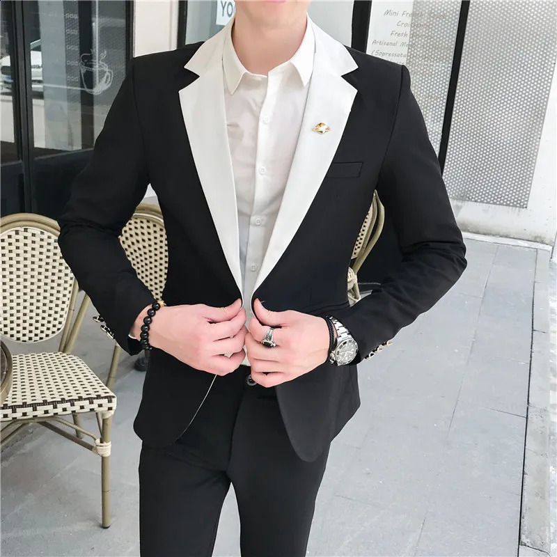 Casual Mens Fashion Suit suit Trousers Young Handsome Korean Version of All Slim Twopiece Set Regular 240807