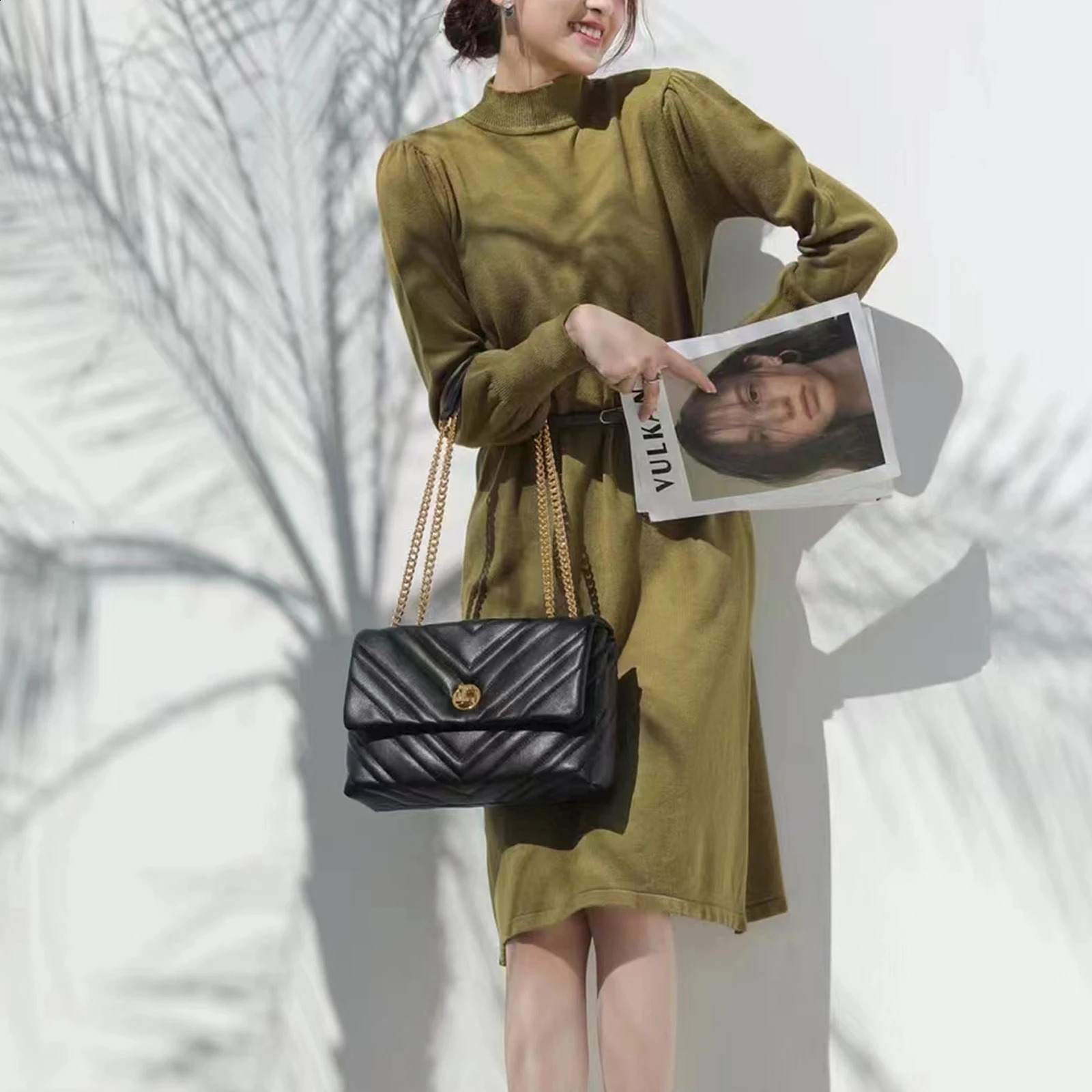MIYA GARDEN Shoulder Fashion Stripe Chain Light Exquisite Lock Ladies Crossbody Leather Womens Bag 240725 8a5a - view 6