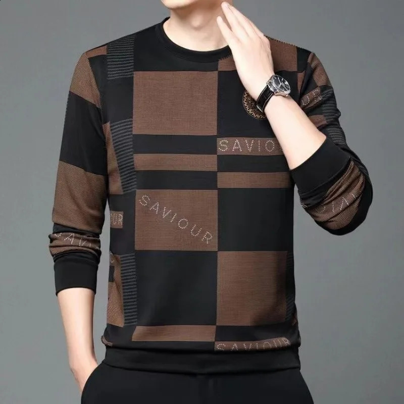 Fashion Men Vintage Cotton T-shirt Spring Autumn Male Clothes Print Letter Loose Casual Round Neck Long Sleeve Pullover Top 240724