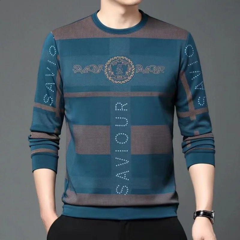 Fashion Men Vintage Cotton T-shirt Spring Autumn Male Clothes Print Letter Loose Casual Round Neck Long Sleeve Pullover Top 240724
