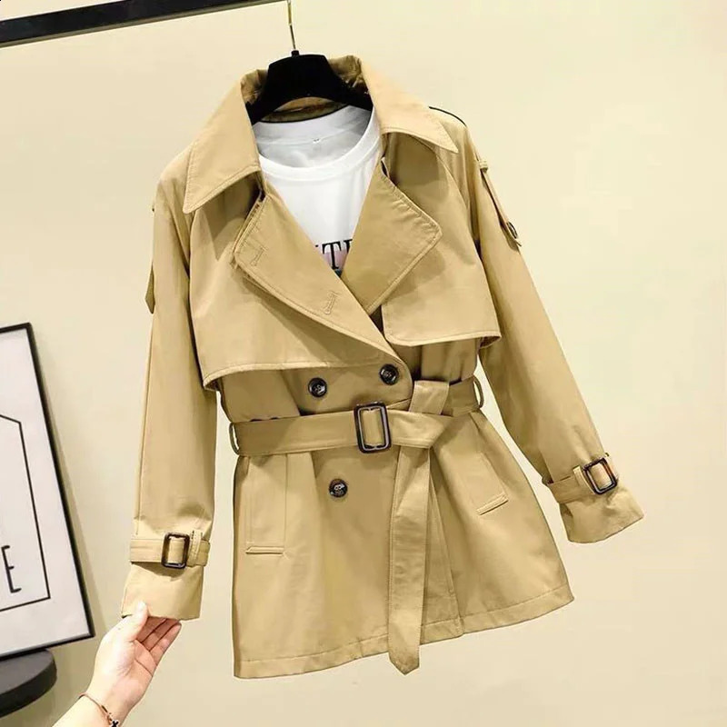 Womens Trench Coat Spring Autumn Bouble-breasted Short Windbreaker British Style Belt Loose All-match Outwear 4XL H98 240725 - view 5