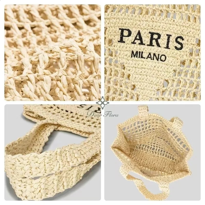 Women Summer Beach Vacation Fashion Straw Knitting Shoulder Bag Hollow Out Handwoven Handbag Portable Large Capacity Casual Tote 240724 2e8c