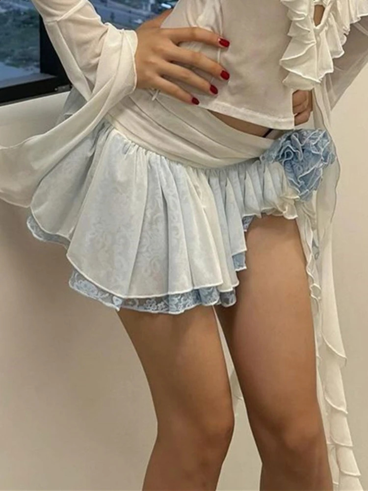 TARUXY Flower Lace Mini Skirts Ladies Asymmetrical Ruffle Slim Female Drape Skirt Womens High Street Y2k Sexy Mini Skirts Women 240725
