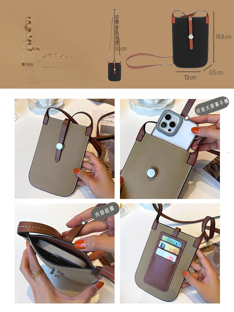 GENUINE LEATHER Cowhide Female Messenger Simple Leather Lightweight Small Bag For Mobile Phone 240725